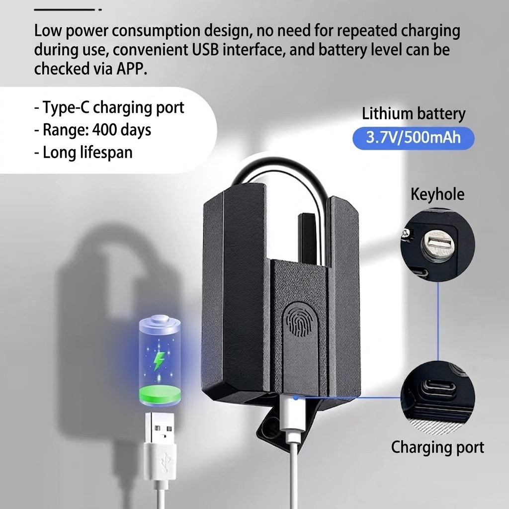 Fast Unlock Smart Fingerprint Padlock, Bluetooth Keyless Security Lock, IP67 Waterproof A3 Steel & Zinc Alloy Body, 0.5s Recognition, 1-Year Standby Battery