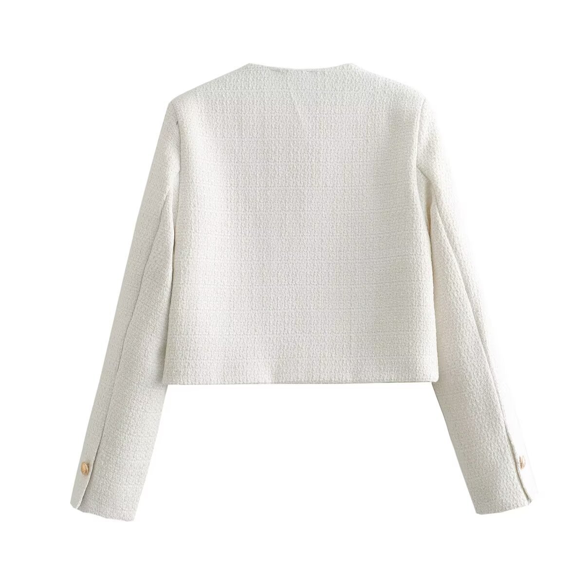 Textured Padded Shoulder Tweed Jacket Long Sleeve KUN-00005