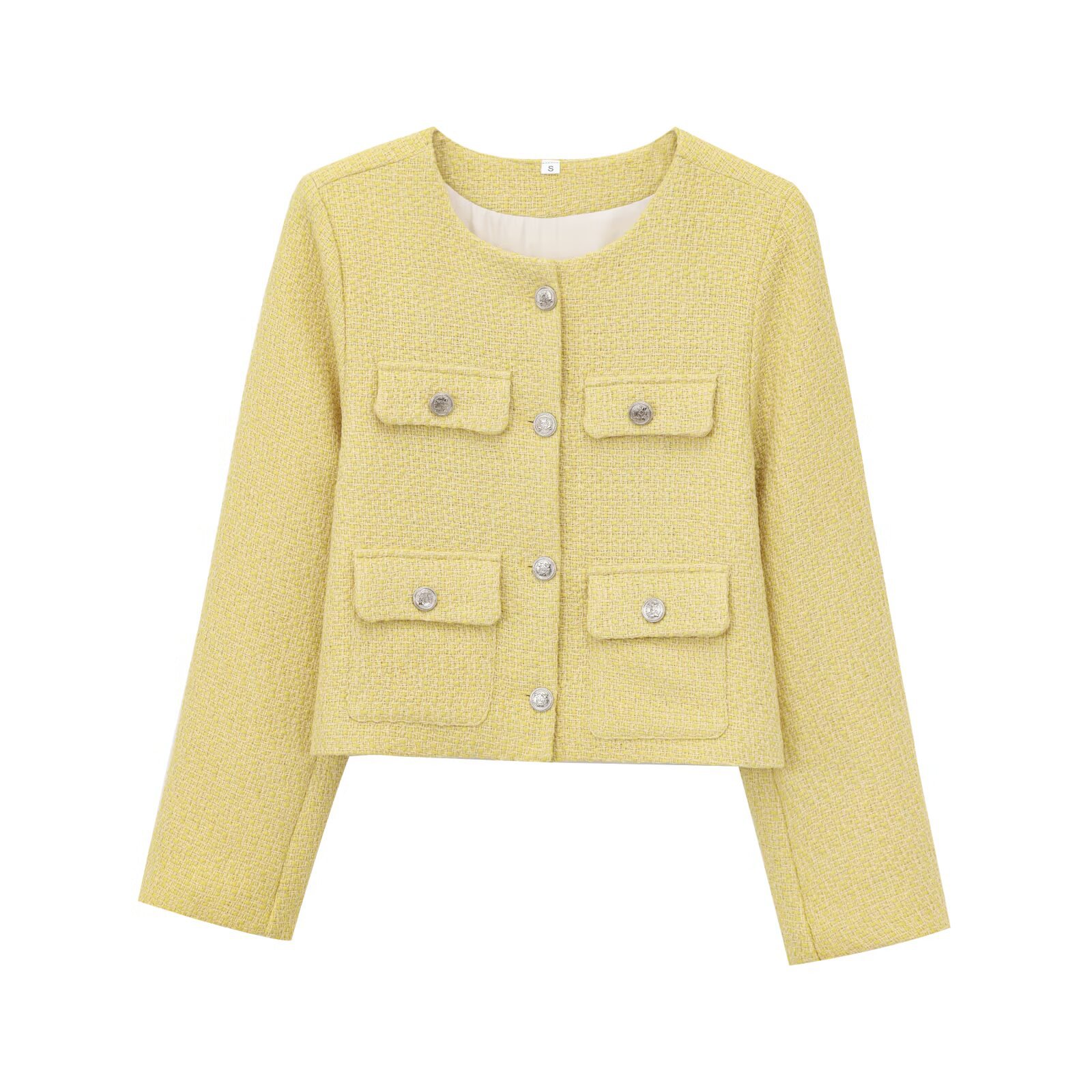 Textured Padded Shoulder Tweed Jacket Long Sleeve KUN-00005