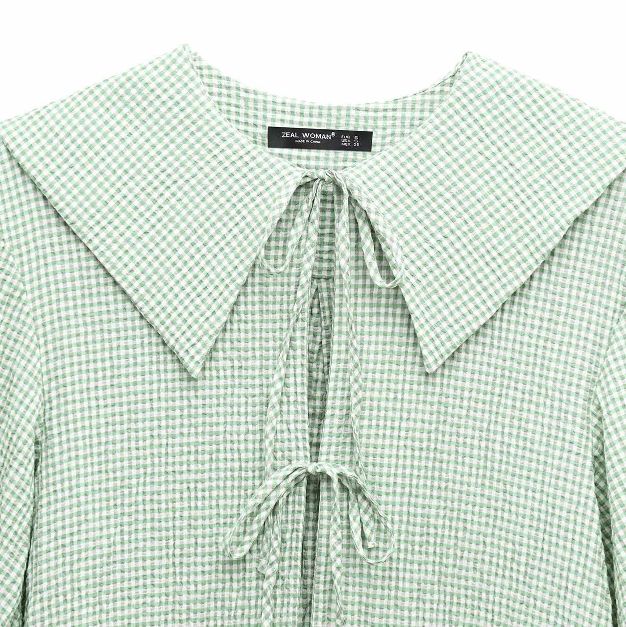 Damen-Crop-Shirt mit Schleifenkragen, langen Ärmeln, KUN-00007