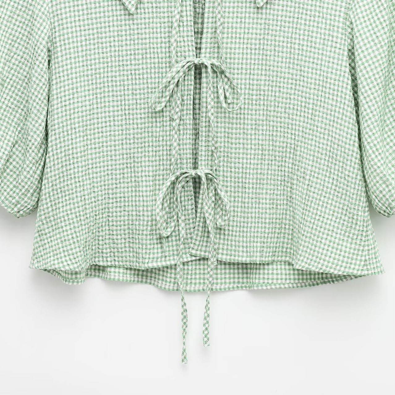 Damen-Crop-Shirt mit Schleifenkragen, langen Ärmeln, KUN-00007