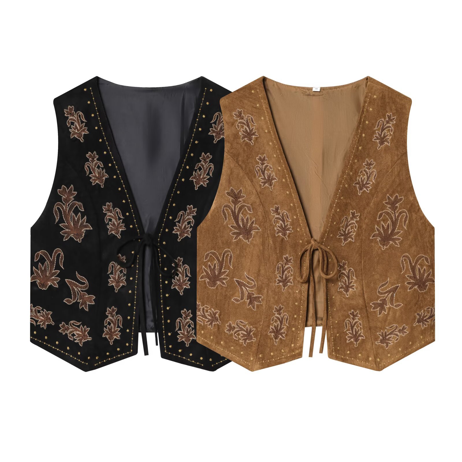Suede Embroidered Vest - European Style KUN-00036