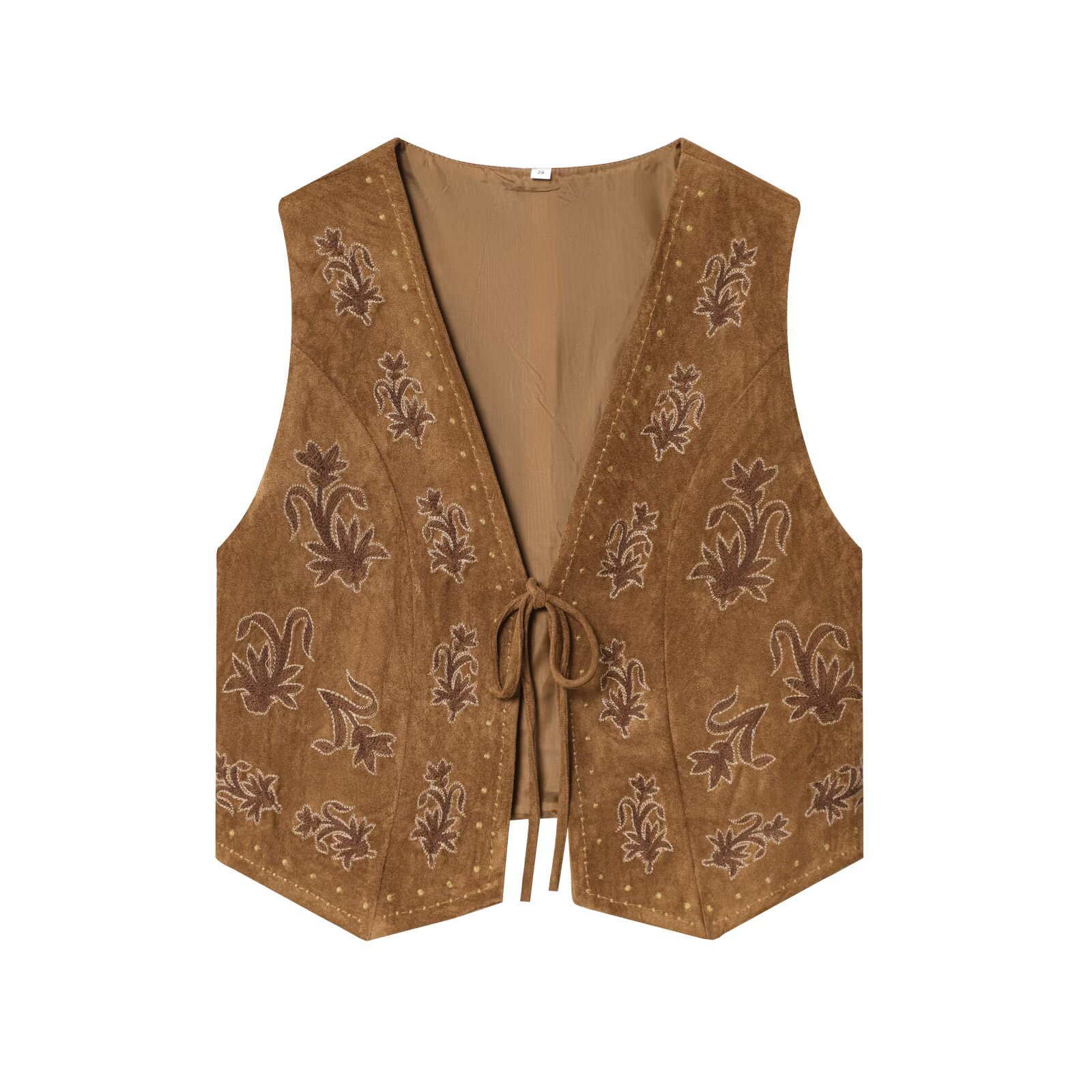 Suede Embroidered Vest - European Style KUN-00036