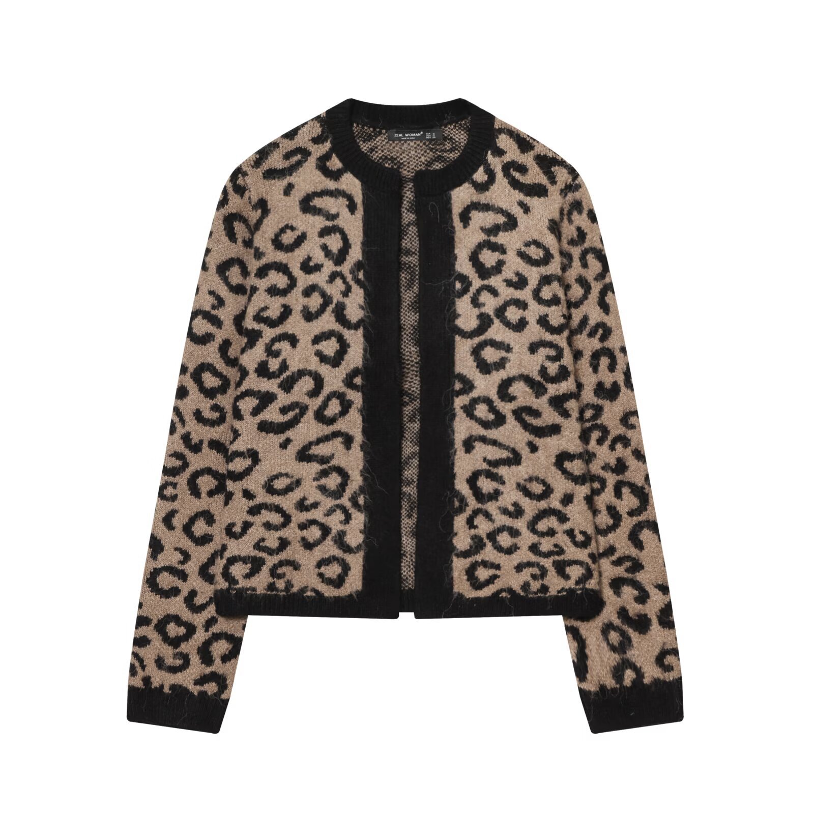 Cárdigan de punto con cuello redondo y manga larga en jacquard animal KUN-00086