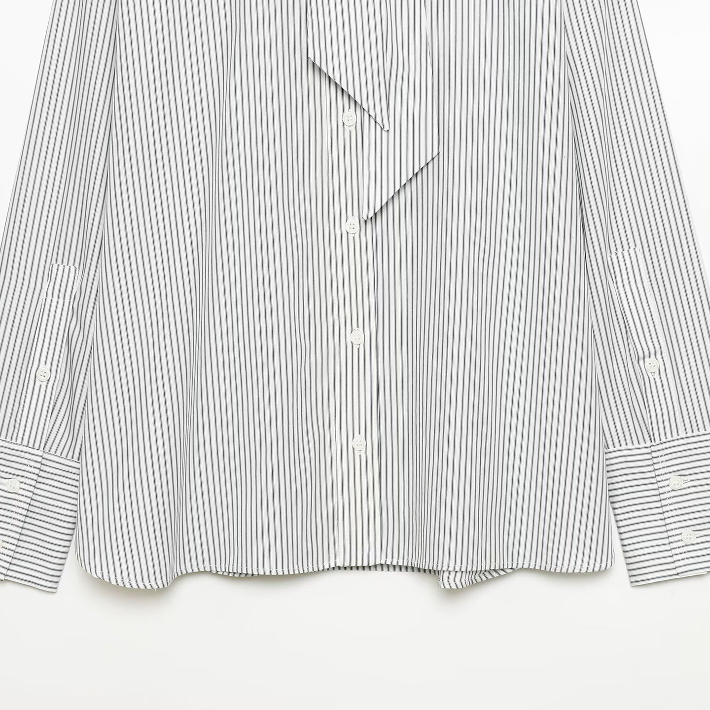 Striped Poplin Shirt with Scarf Tie - Women's Long Sleeve KUN-00082