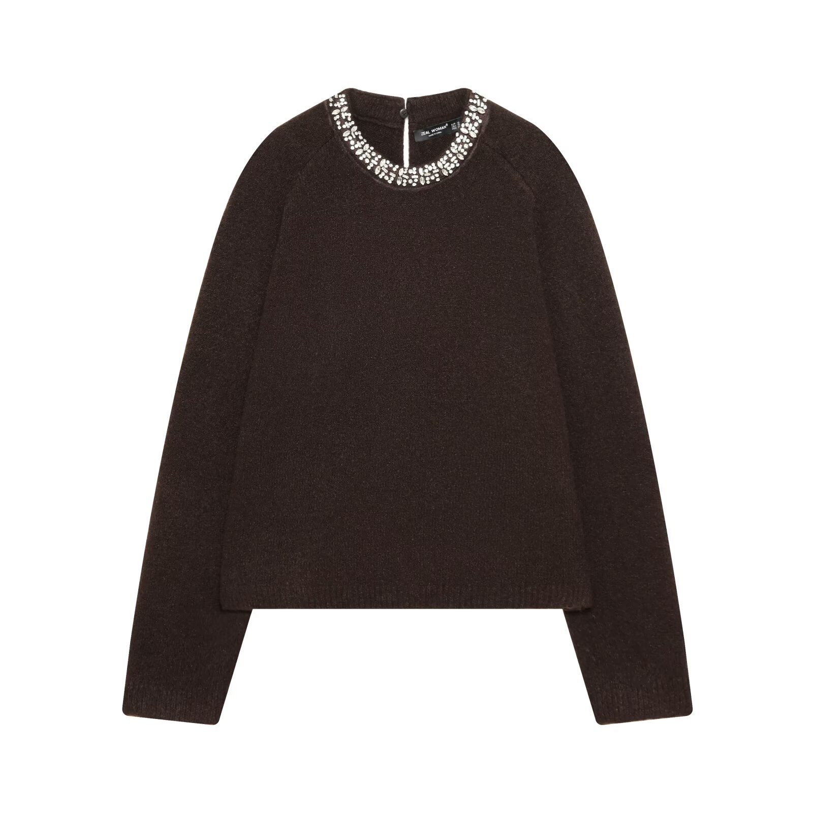 Top de punto de manga larga con escote de cuentas KUN-00010