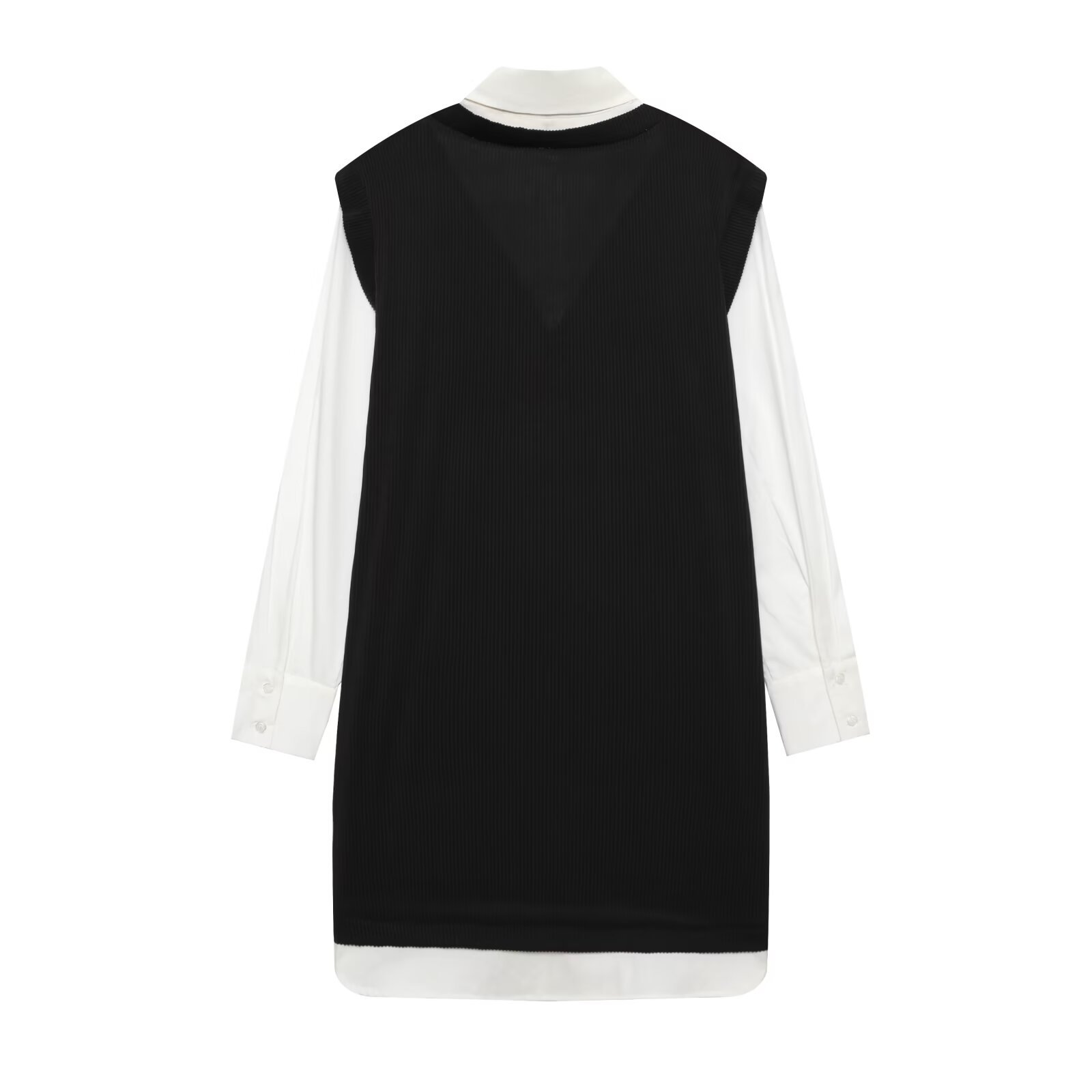 Vestido mini de popelina con patchwork y manga larga KUN-00012