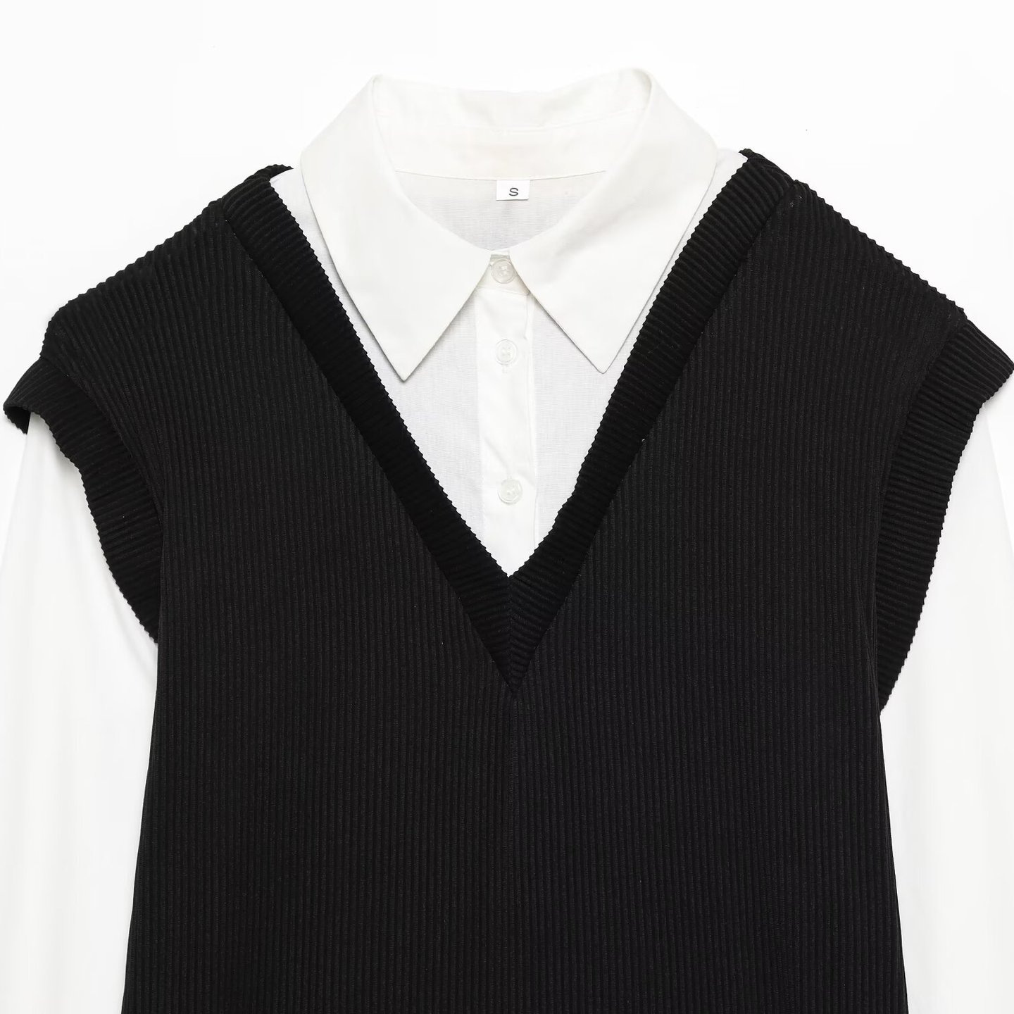 Vestido mini de popelina con patchwork y manga larga KUN-00012