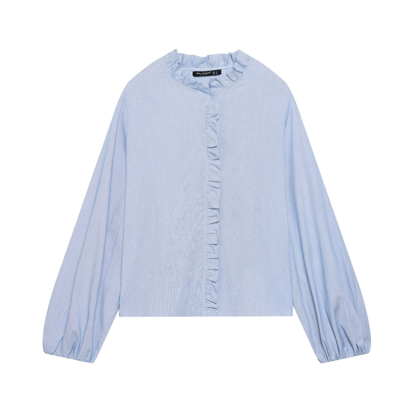 Poplin Layered Ruffle Long Sleeve Blouse KUN-00027