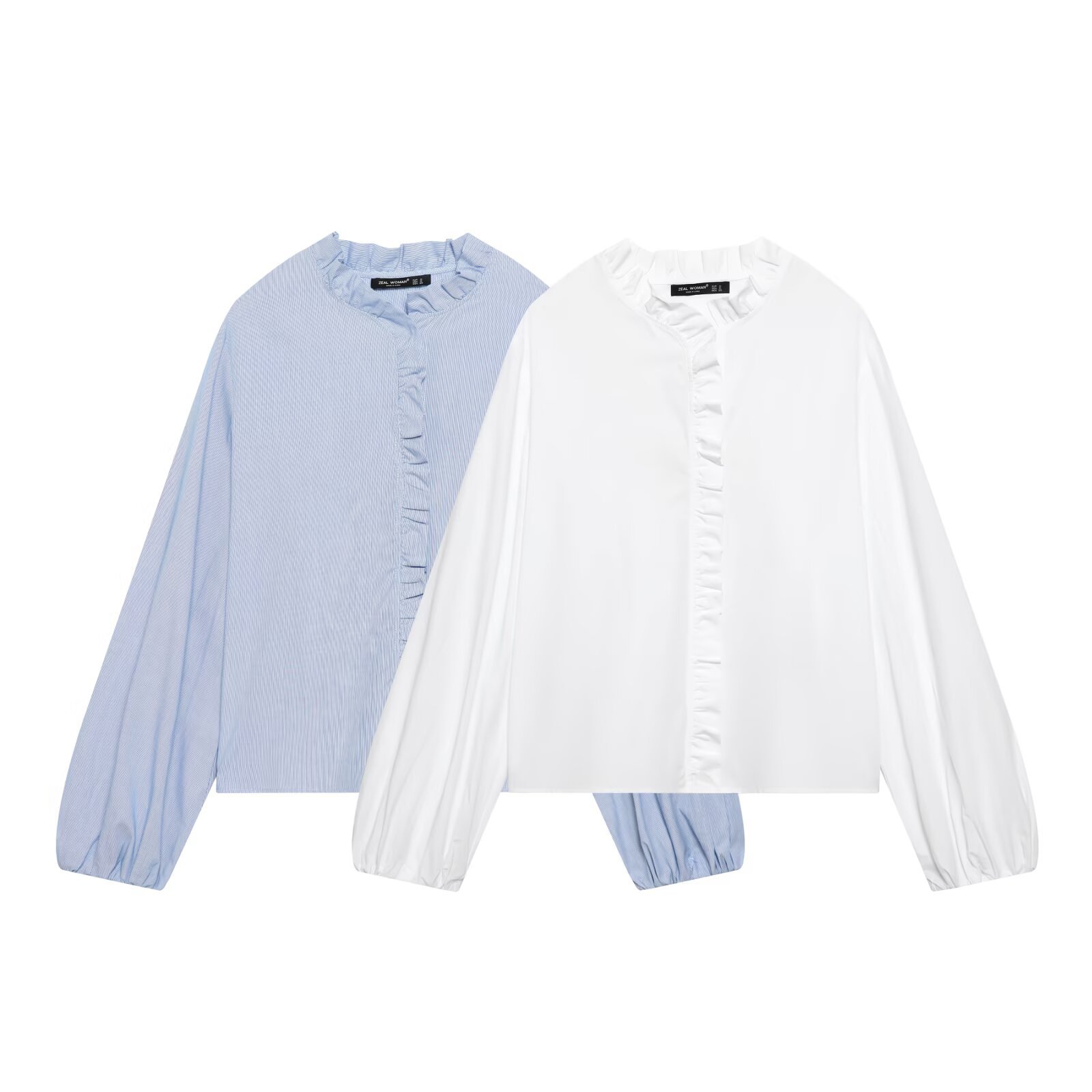 Poplin Layered Ruffle Long Sleeve Blouse KUN-00027