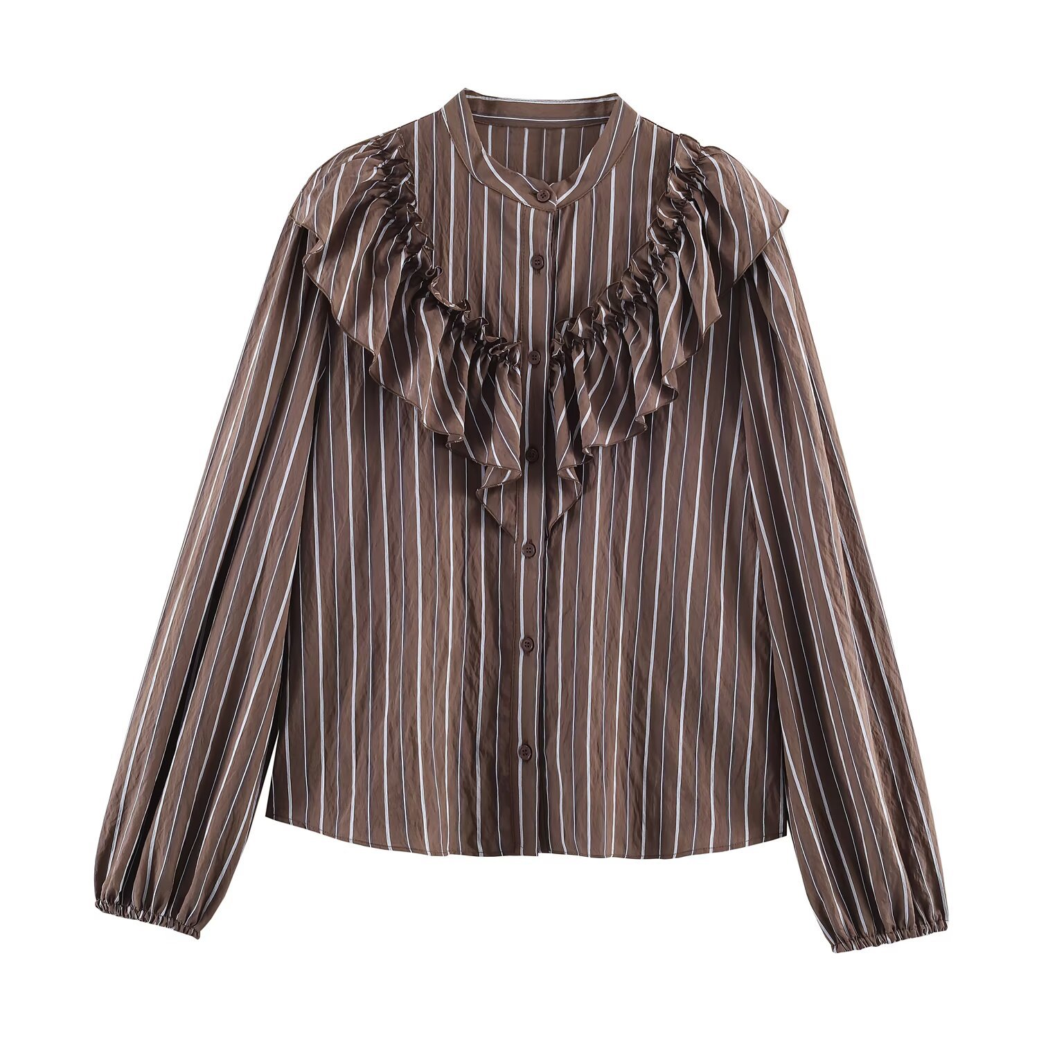 Striped Layered High Neck Long Sleeve Shirt KUN-00033
