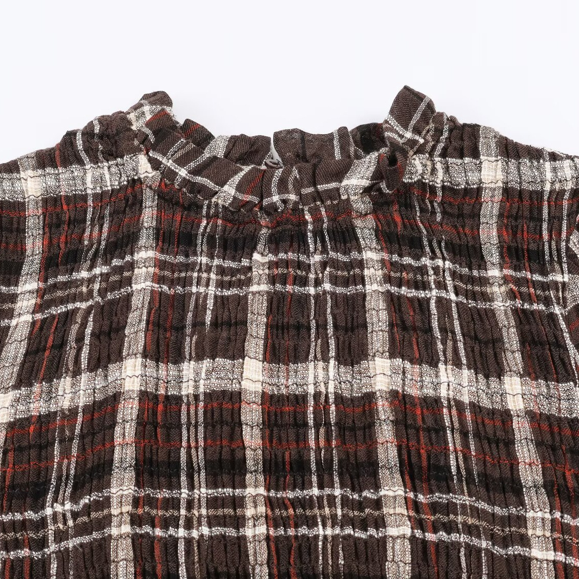 Damenhemd mit Wabenkaromuster, langen Ärmeln und Stehkragen KUN-00032