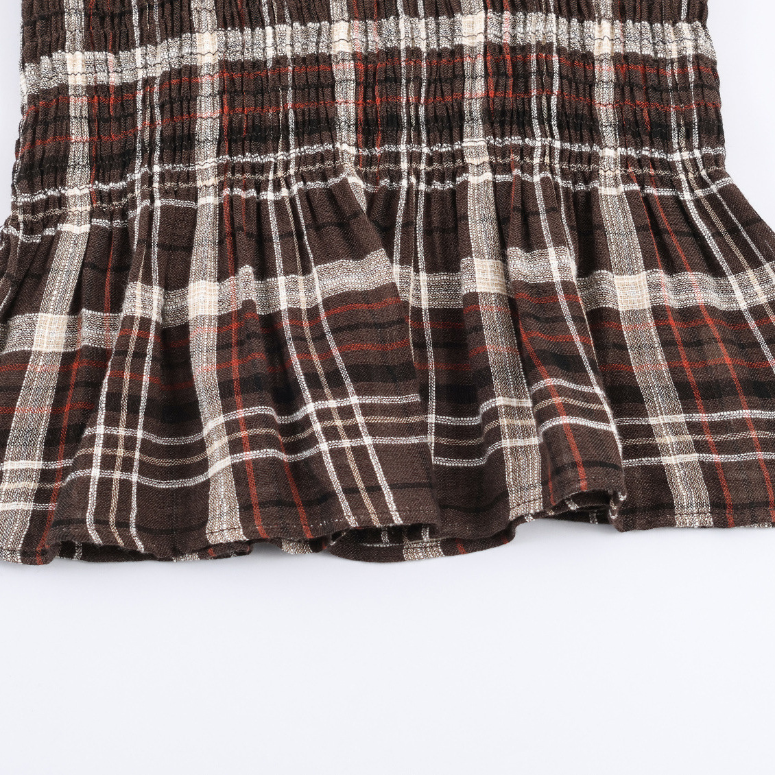 Damenhemd mit Wabenkaromuster, langen Ärmeln und Stehkragen KUN-00032