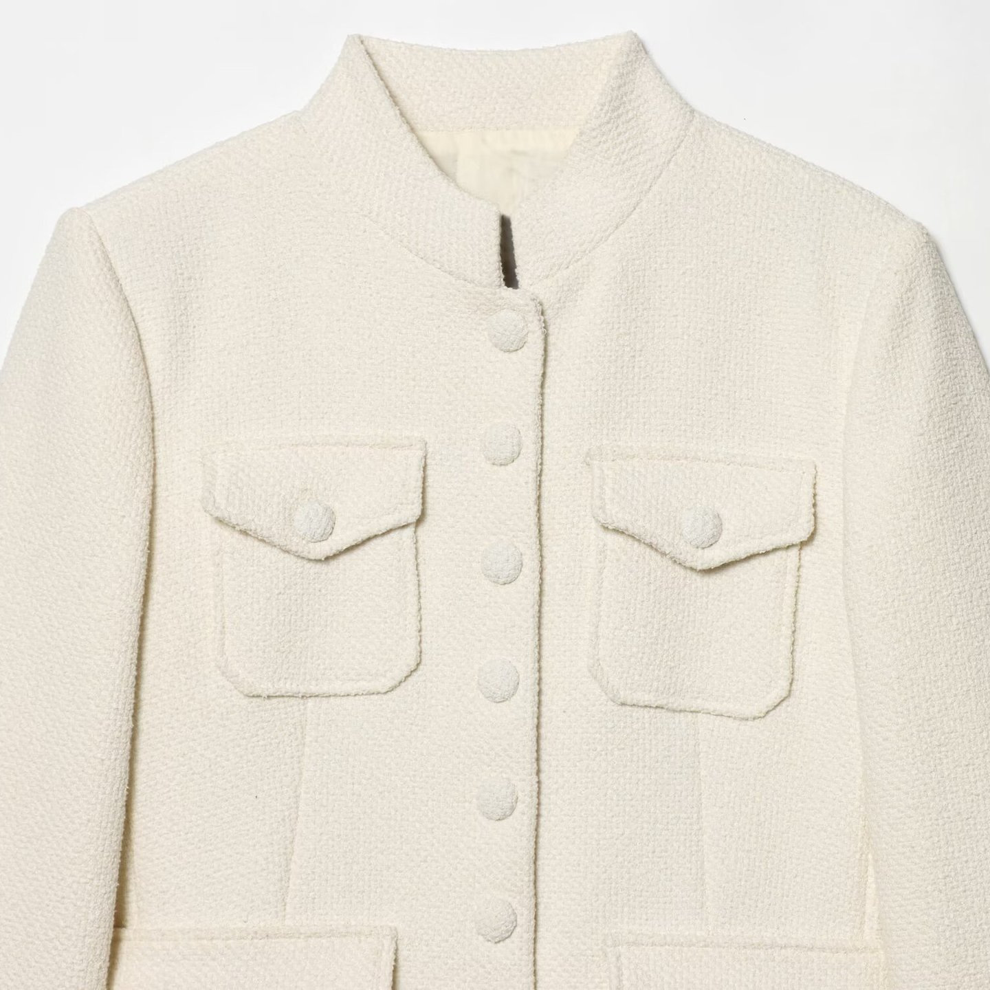 Chaqueta de tweed de mezcla de algodón - Cuello alto estilo europeo KUN-00025