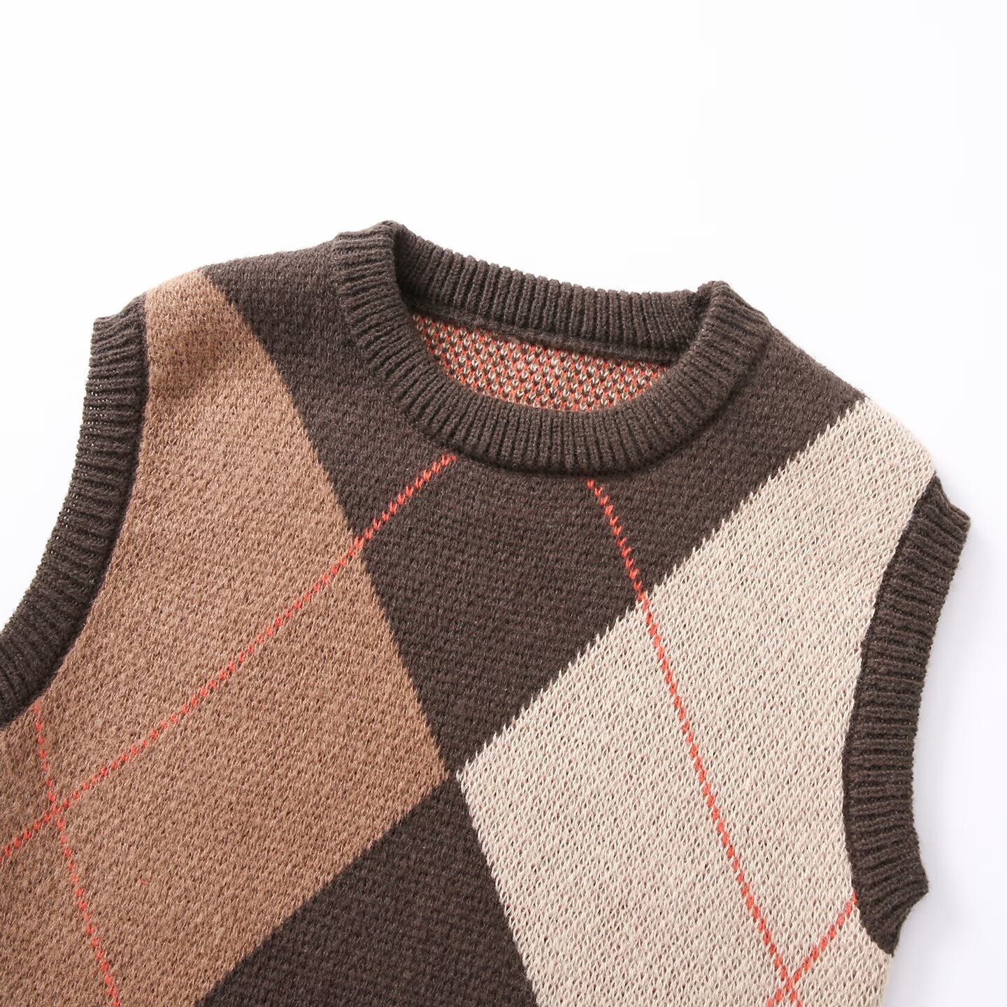 Chaleco de punto con jacquard de rombos, suéter sin mangas KUN-00070