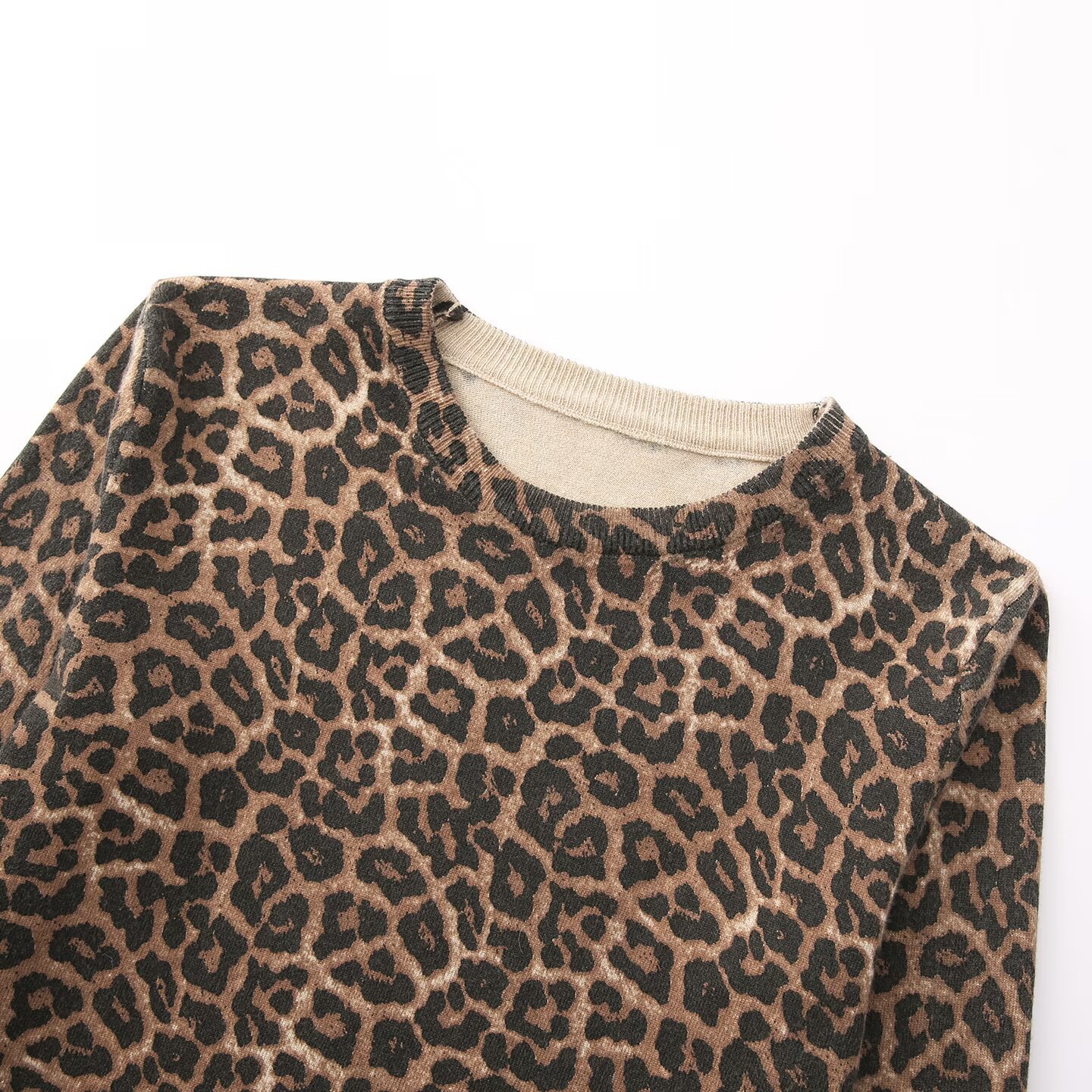 Knit Top Leopard Print Crewneck Sweater KUN-00049