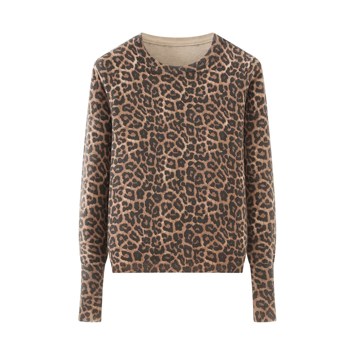 Knit Top Leopard Print Crewneck Sweater KUN-00049