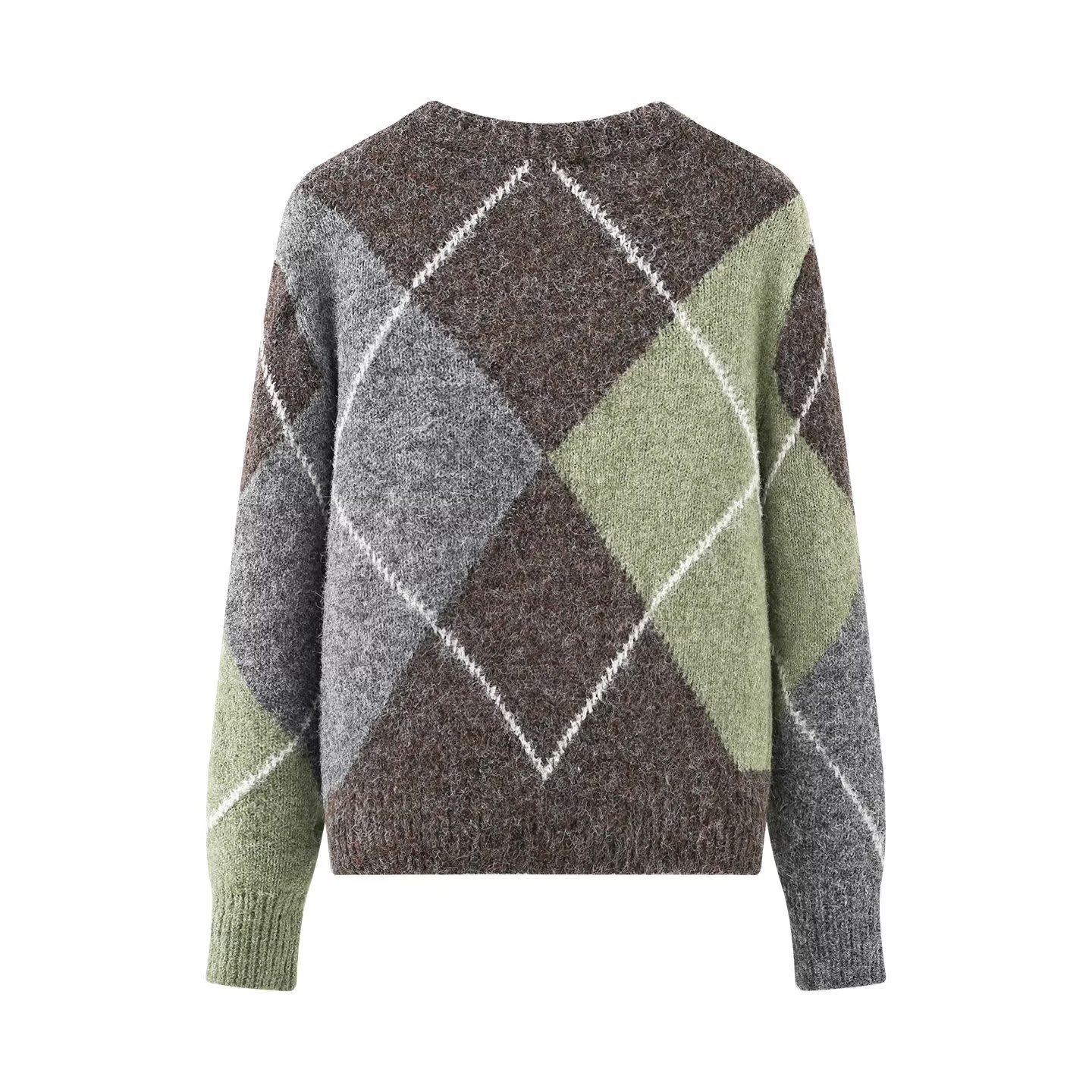 Suéter de punto con estampado de rombos y manga larga - Elegante e informal KUN-00073