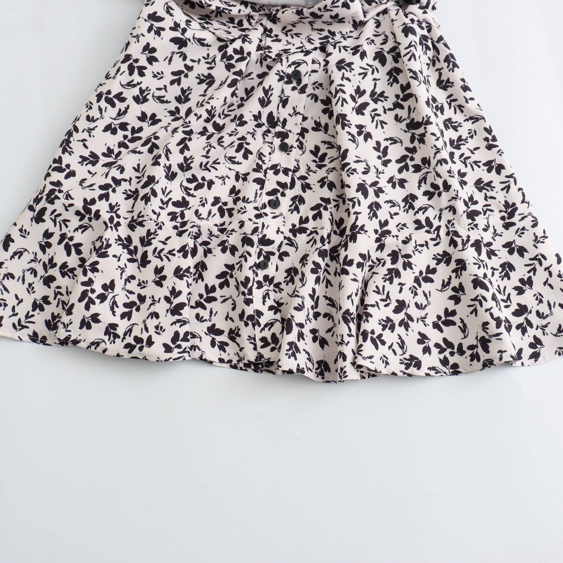 Floral Print Mini Dress with Belt - European Style KUN-00130