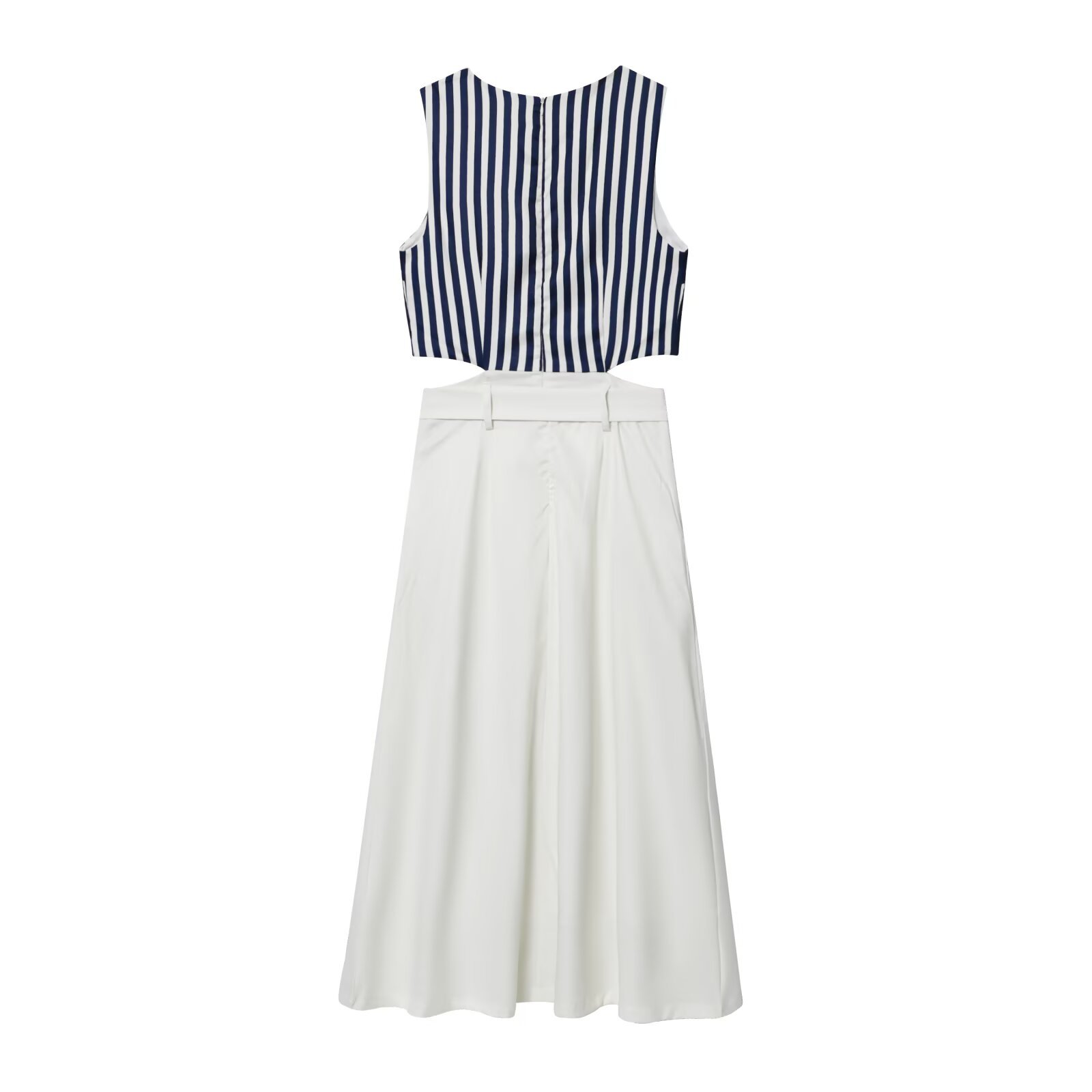 Vestido midi de lino con cinturón - Estilo patchwork para mujer KUN-00067