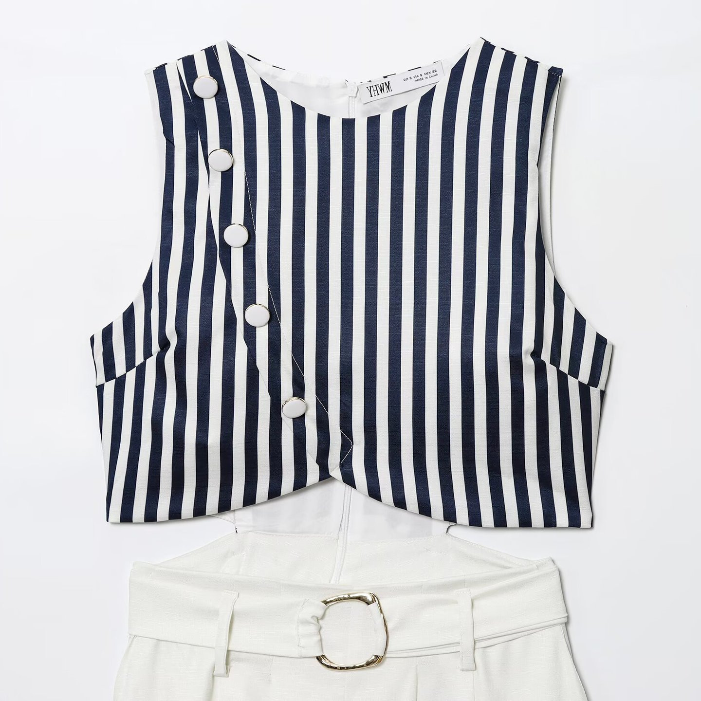 Vestido midi de lino con cinturón - Estilo patchwork para mujer KUN-00067