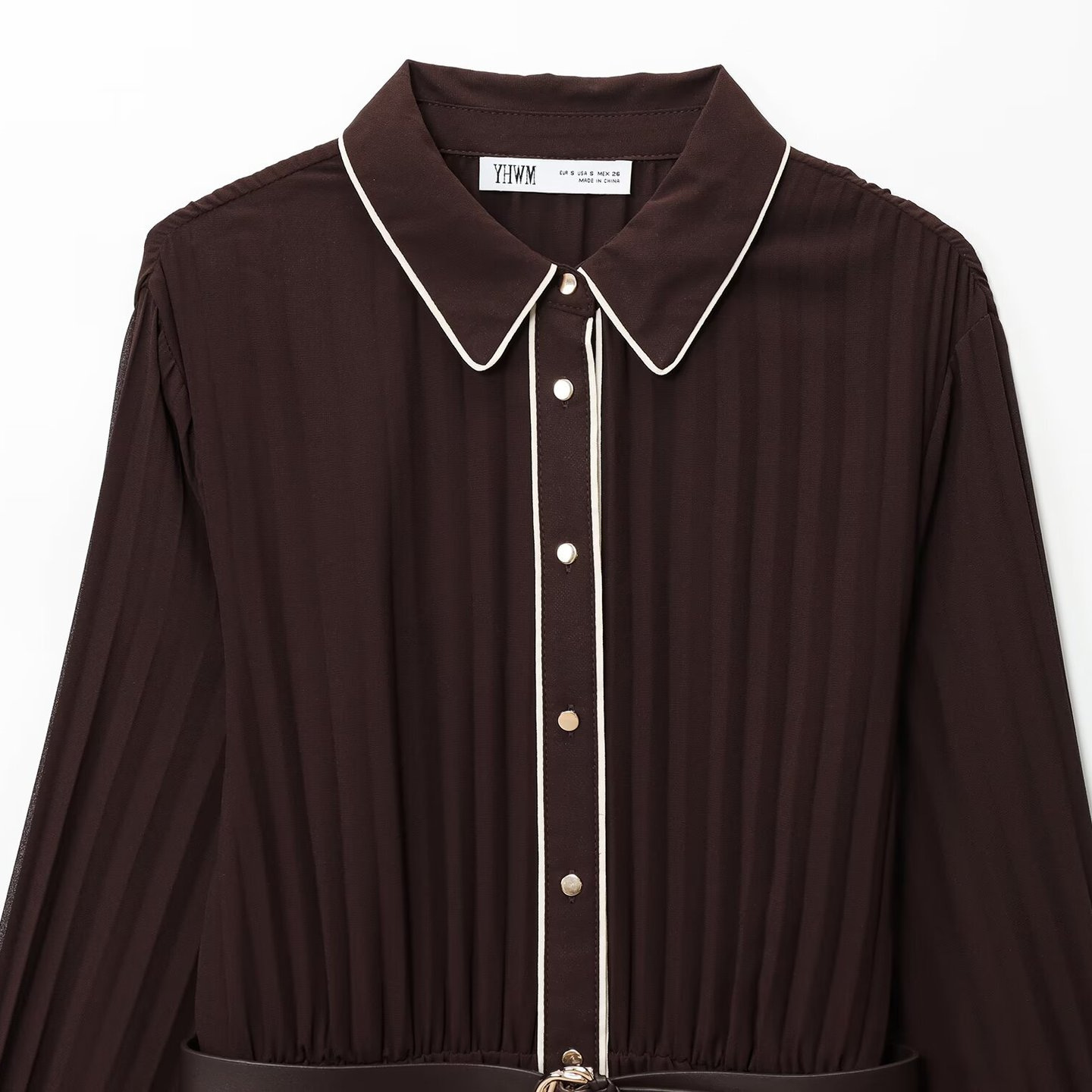 Vestido midi plisado con cinturón para mujer - KUN-00066