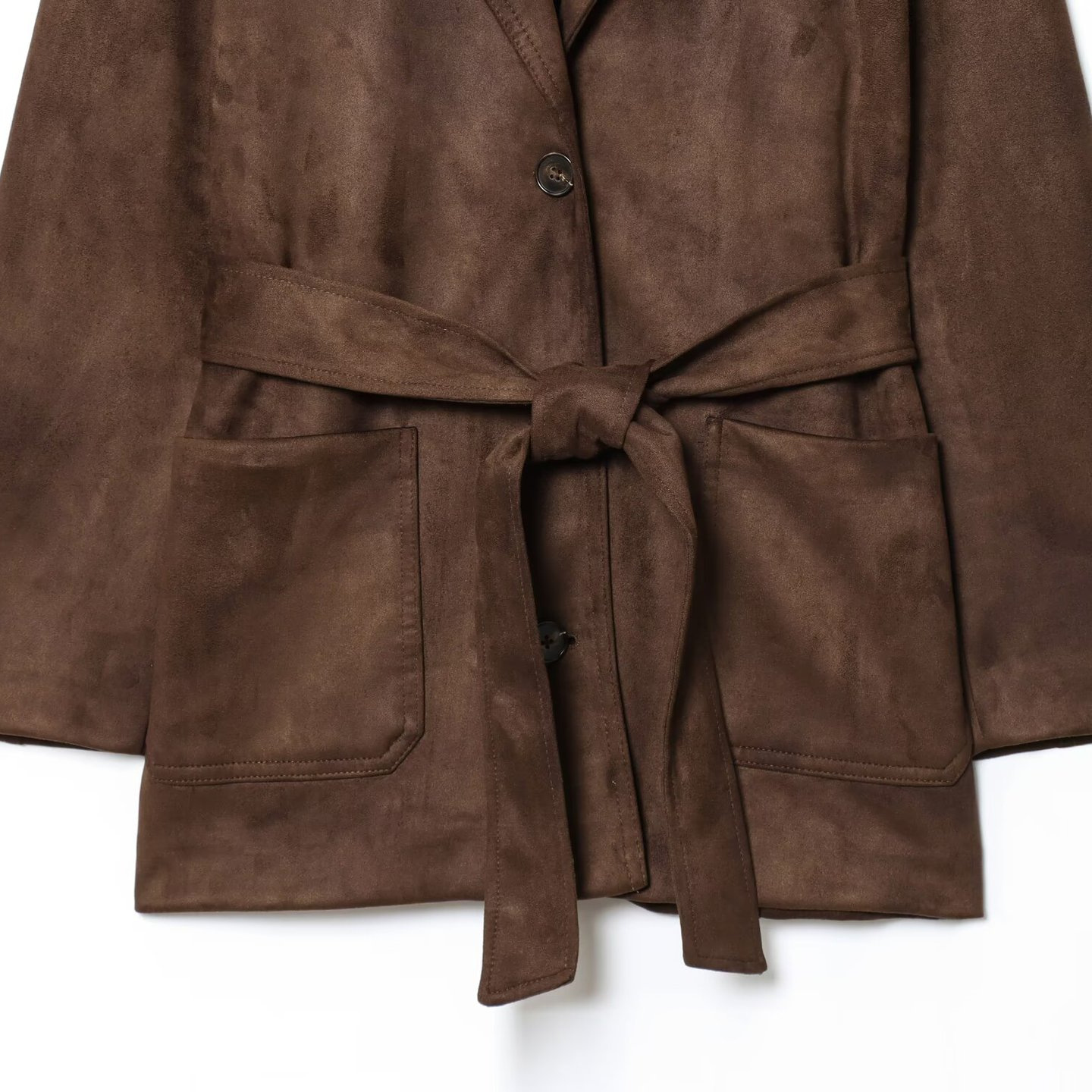 Jas met riem en suède-effect - Damesmodel in Europese stijl KUN-00286