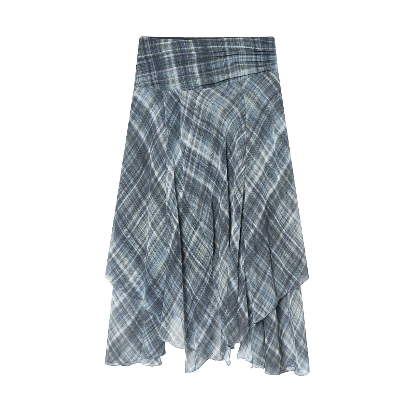 Plaid Midi Skirt - Asymmetric & Stylish KUN-00037