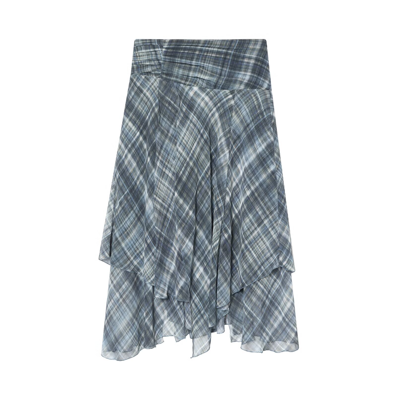 Plaid Midi Skirt - Asymmetric & Stylish KUN-00037