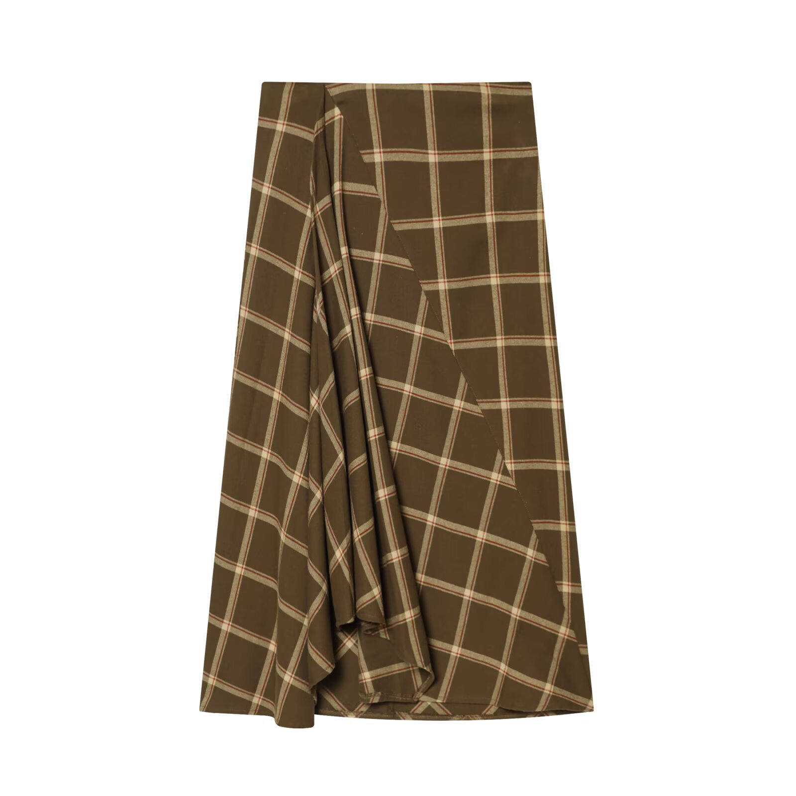Midi Plaid Skirt - Layered Ruffle A-Line KUN-00002