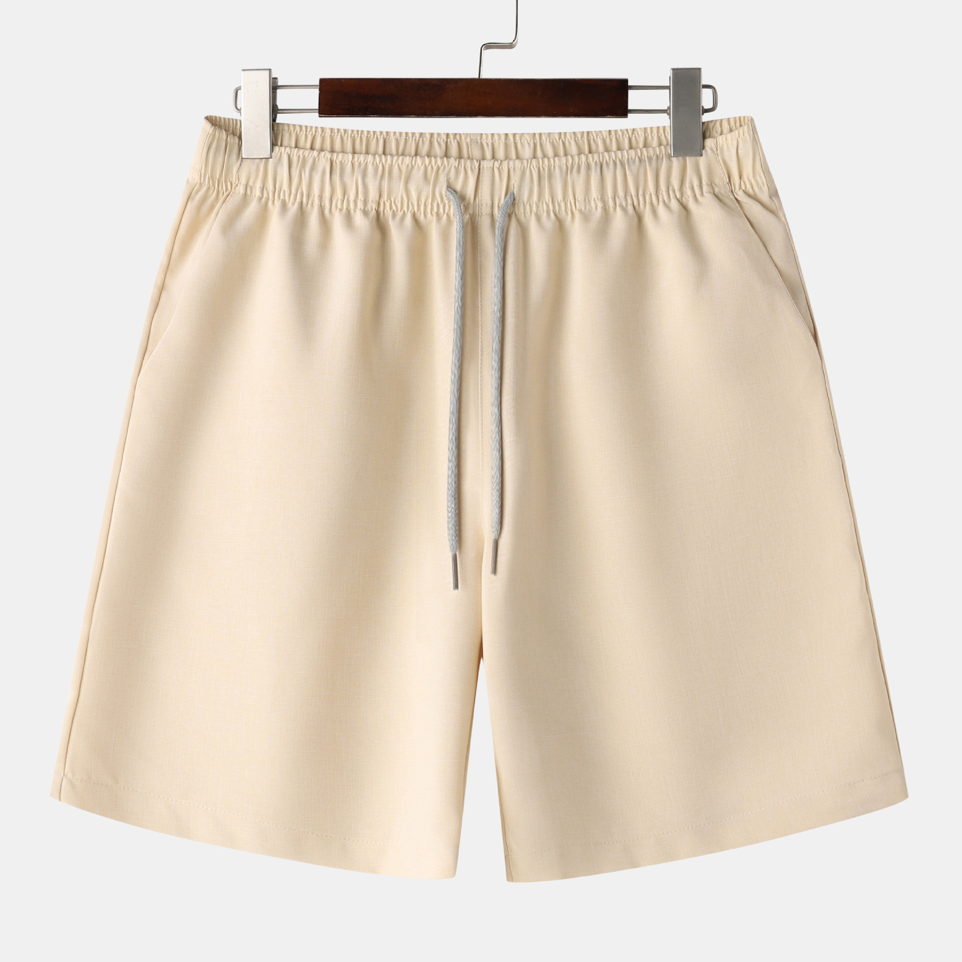 Men's Early Summer Solid Color Stand Collar Short Sleeve Shirt & Shorts Set