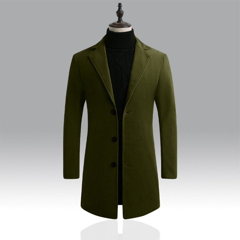 Men's Wool Blend Trench Coat - Slim Fit Mid-Length