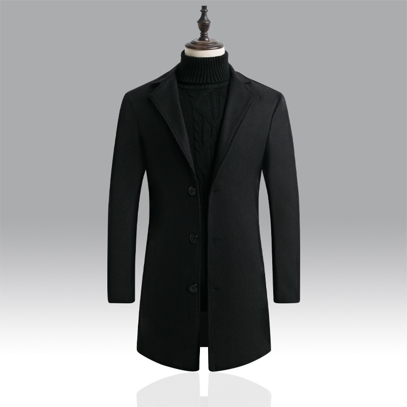 Men's Wool Blend Trench Coat - Slim Fit Mid-Length