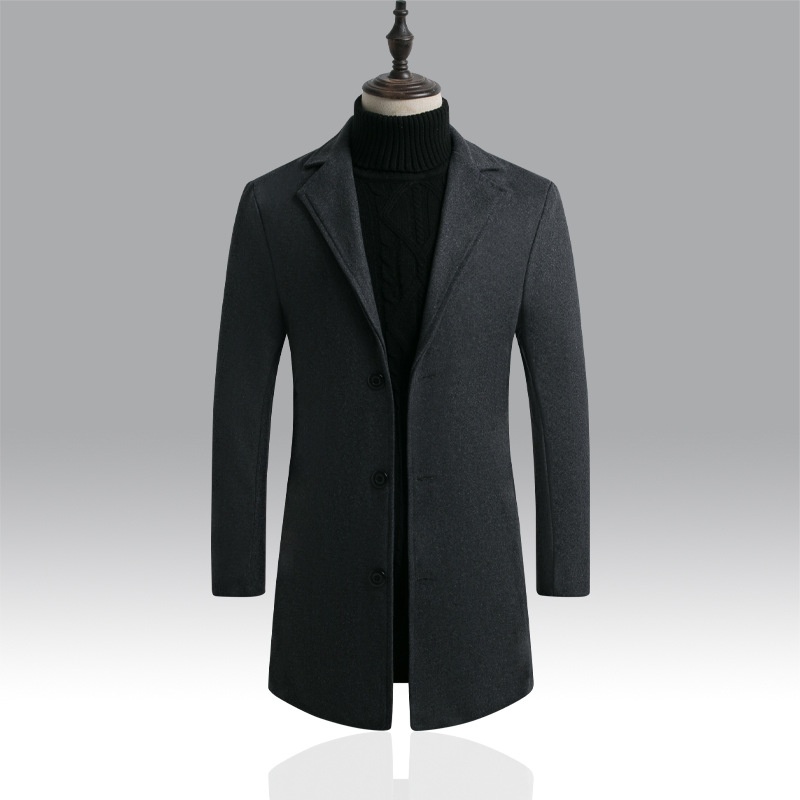 Men's Wool Blend Trench Coat - Slim Fit Mid-Length