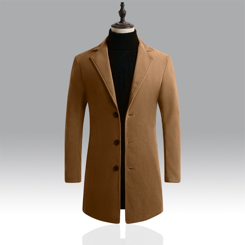 Men's Wool Blend Trench Coat - Slim Fit Mid-Length