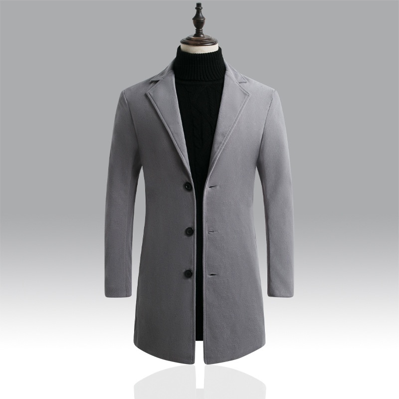 Men's Wool Blend Trench Coat - Slim Fit Mid-Length