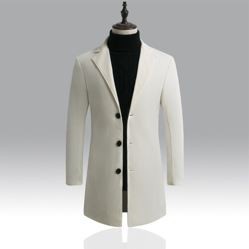 Men's Wool Blend Trench Coat - Slim Fit Mid-Length