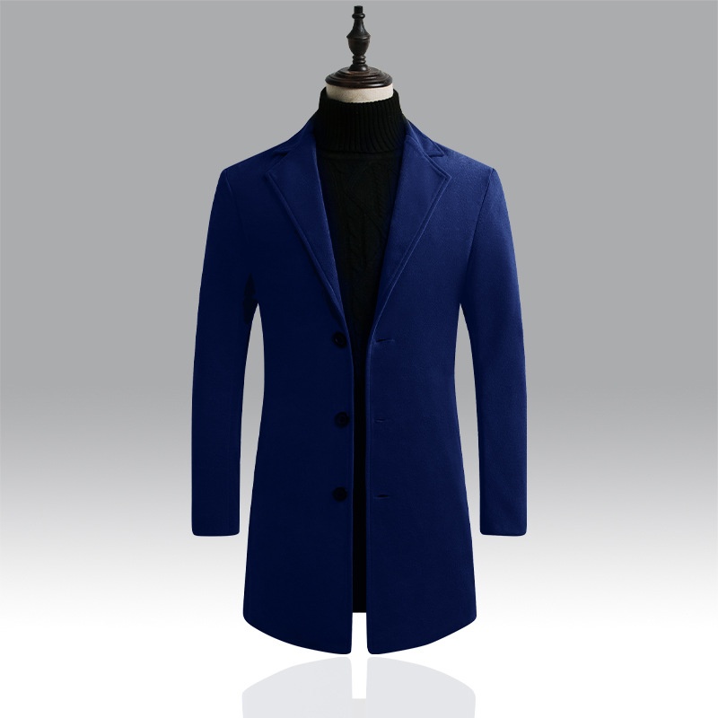 Men's Wool Blend Trench Coat - Slim Fit Mid-Length