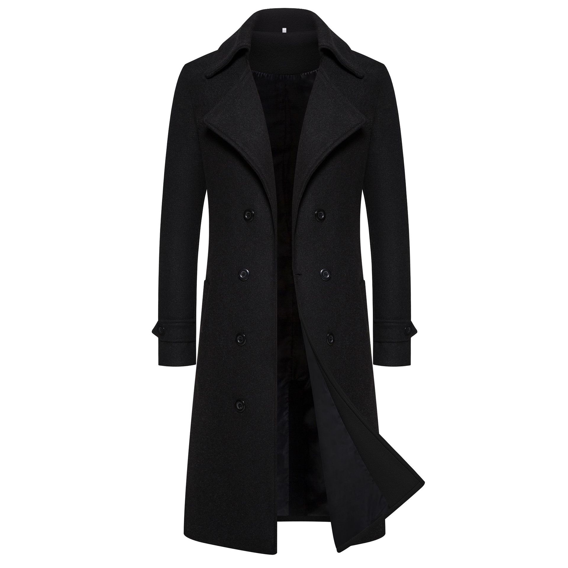 Men's Double-Breasted Woolen Trench Coat -  Slim Fit - British Style Jacket