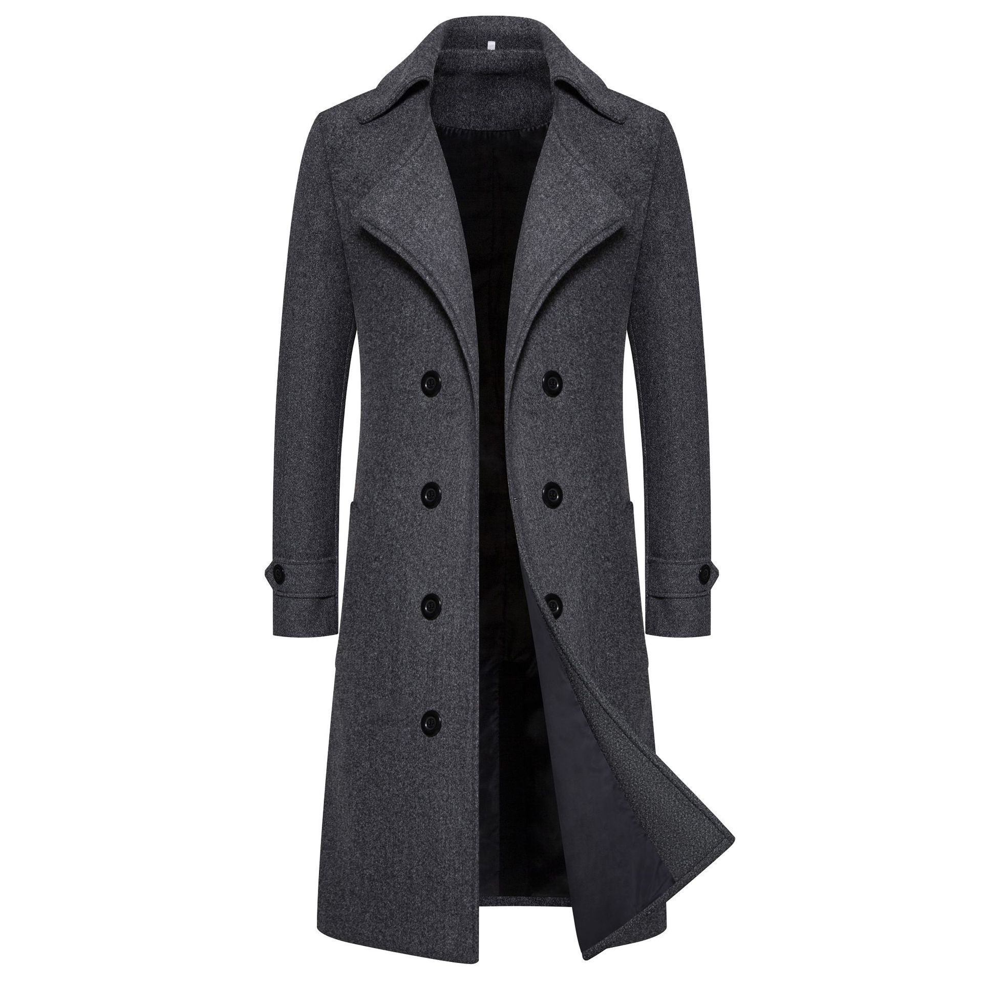 Men's Double-Breasted Woolen Trench Coat -  Slim Fit - British Style Jacket