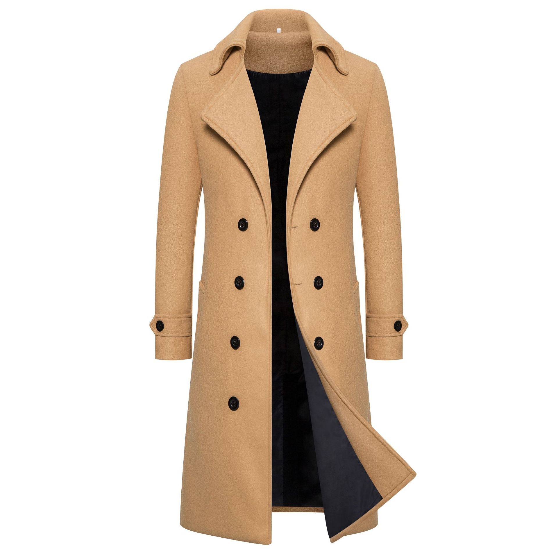 Men's Double-Breasted Woolen Trench Coat -  Slim Fit - British Style Jacket