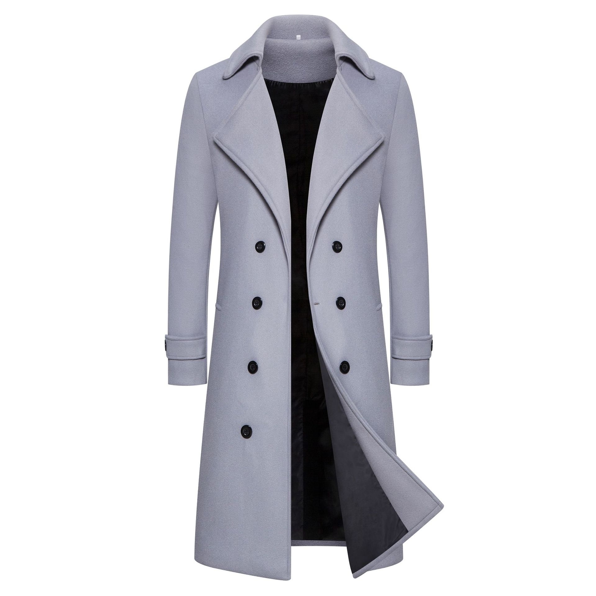 Men's Double-Breasted Woolen Trench Coat -  Slim Fit - British Style Jacket