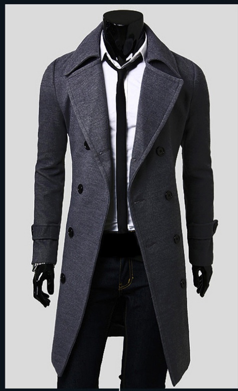 Men’s Double-Breasted Extra Long Wool Trench Coat