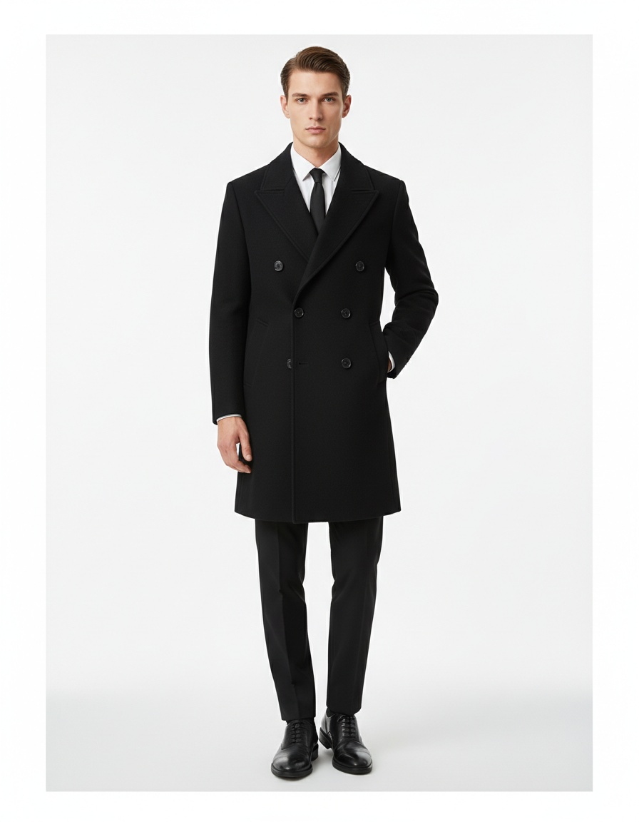 Men’s Double-Breasted Extra Long Wool Trench Coat