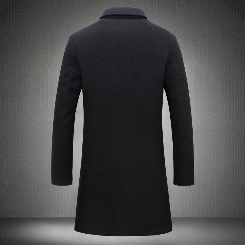 Men's Single-Breasted Solid Color Casual Wool Blend Long Trench Coat