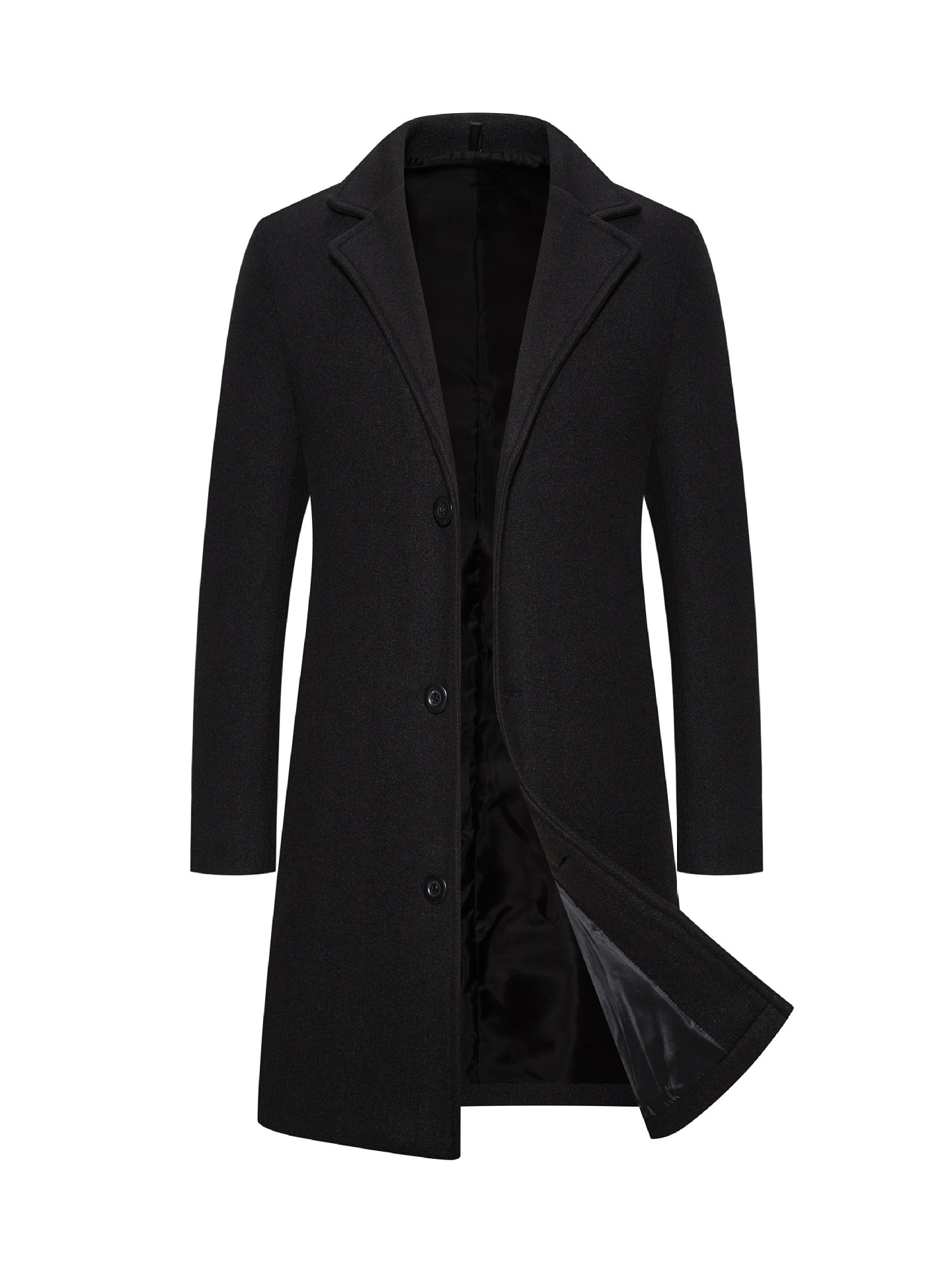 Men's Single-Breasted Solid Color Casual Wool Blend Long Trench Coat