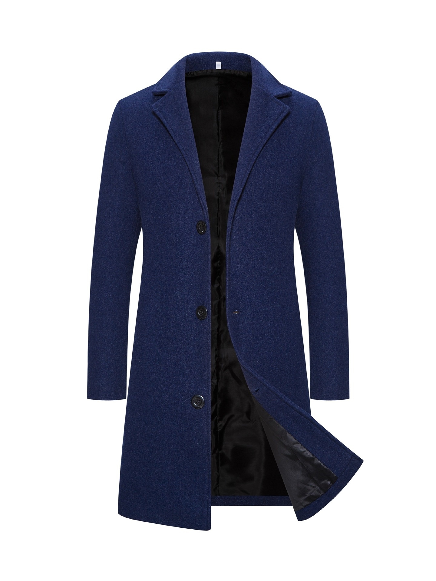 Men's Single-Breasted Solid Color Casual Wool Blend Long Trench Coat