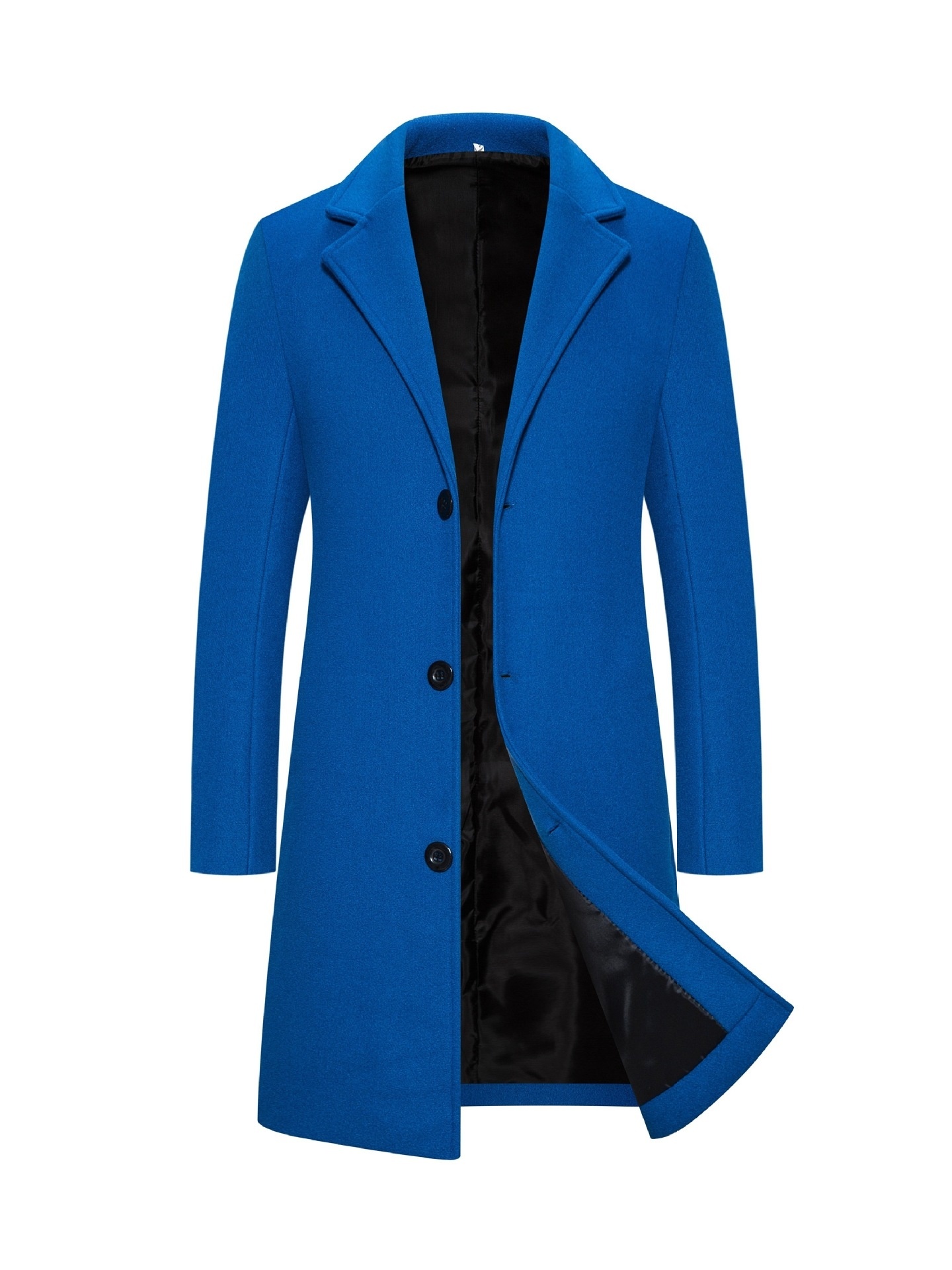 Men's Single-Breasted Solid Color Casual Wool Blend Long Trench Coat