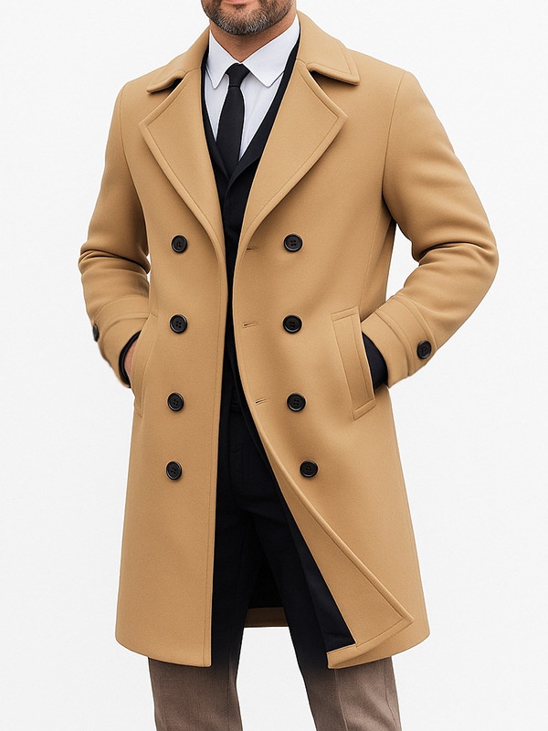 Men's Double-Breasted Mid-Length Woolen Trench Coat