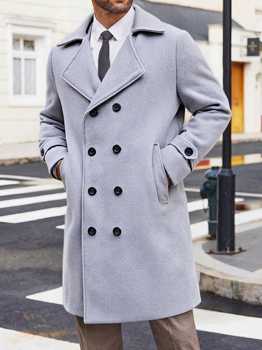 Men's Double-Breasted Mid-Length Woolen Trench Coat